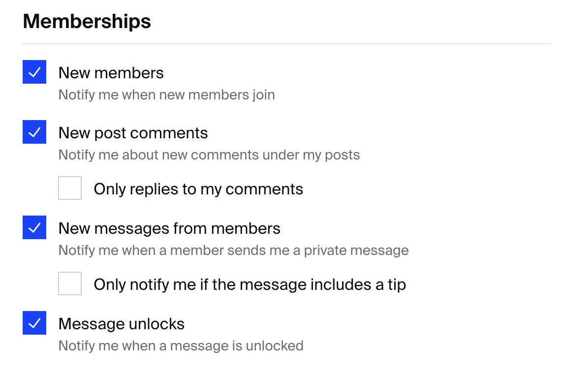Membership emails notification settings