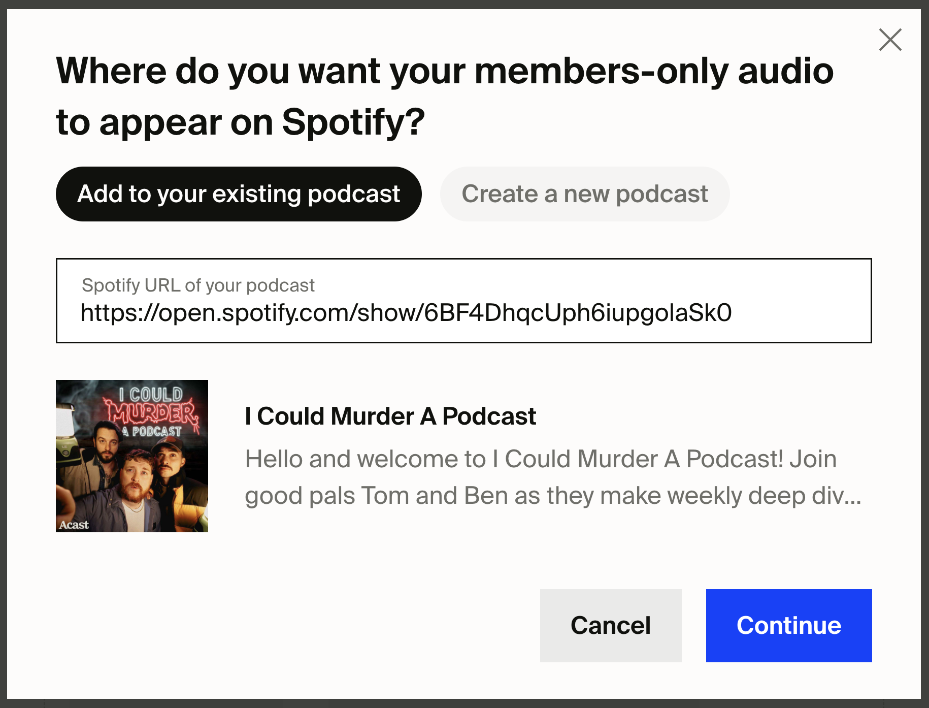 Add to your existing podcast screen - podcast URL added.png