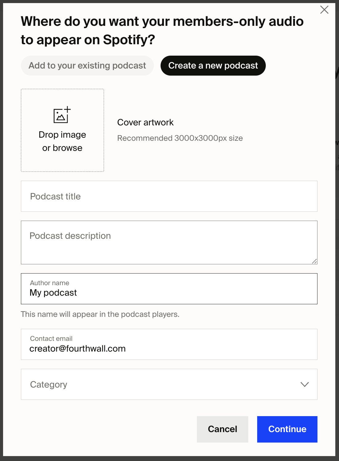 Create a new podcast modal.png