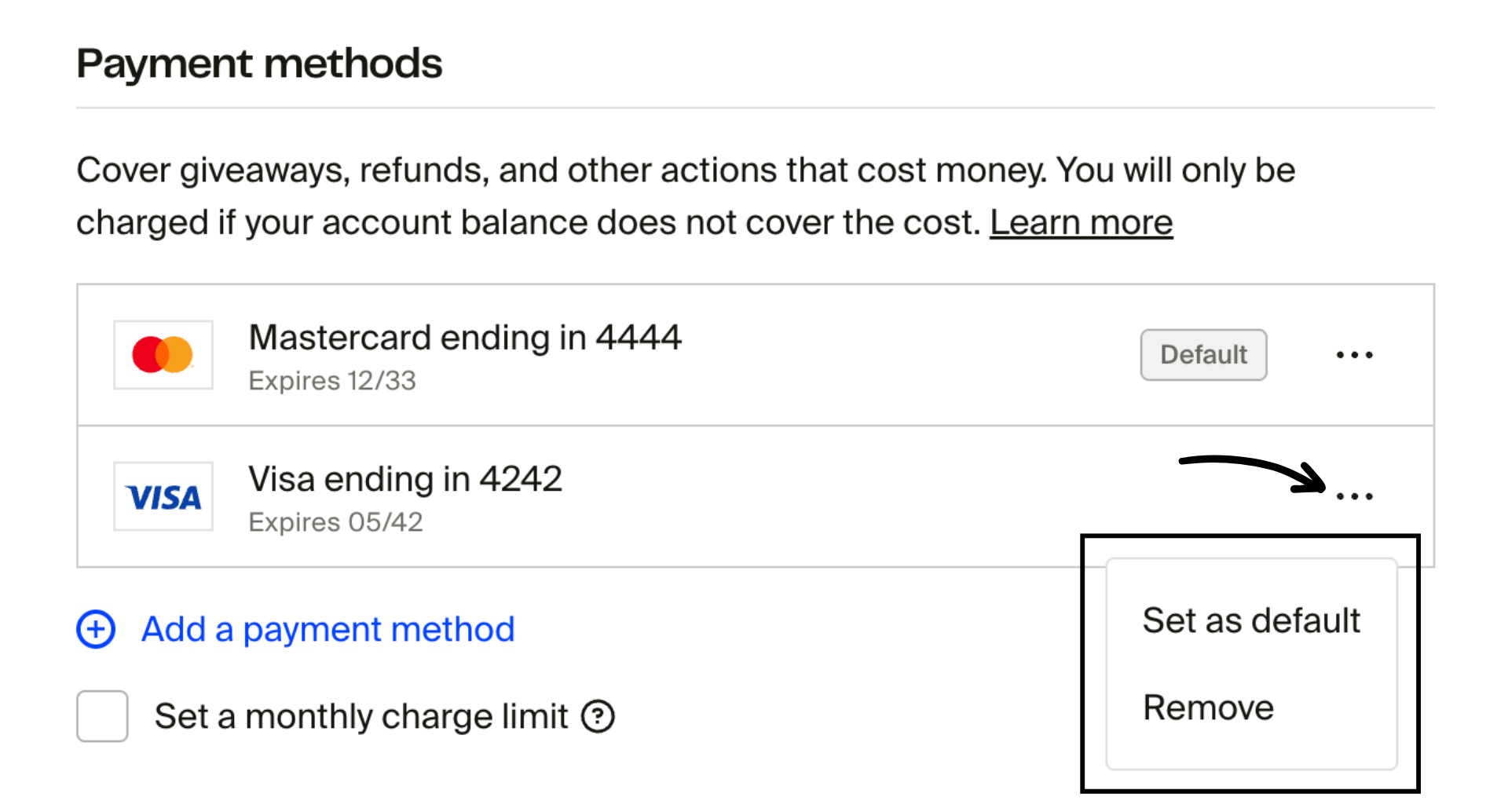 Click the three-dot menu next to payment method.png