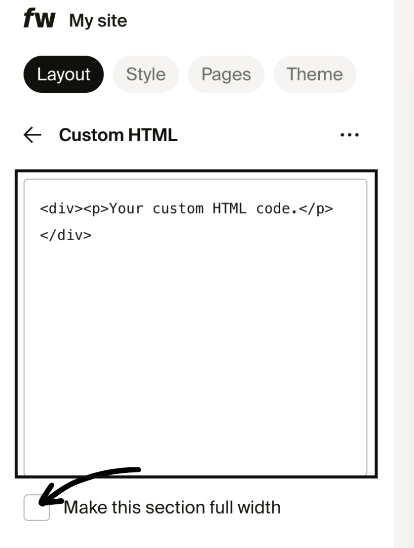 Enter code and make section full width optionally.png